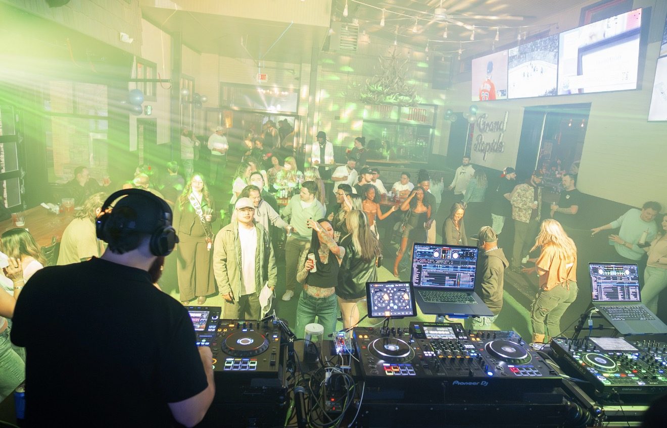 View from behind G at the decks over a packed dance floor in Grand Rapids